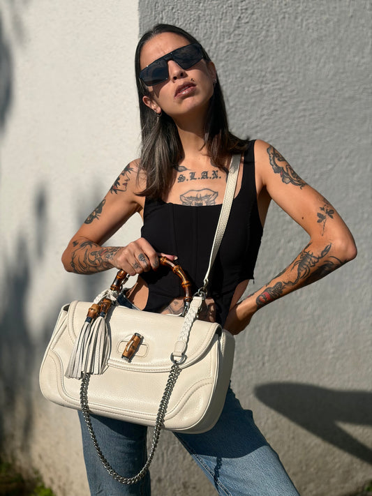 Borsa Gucci Bamboo bianca