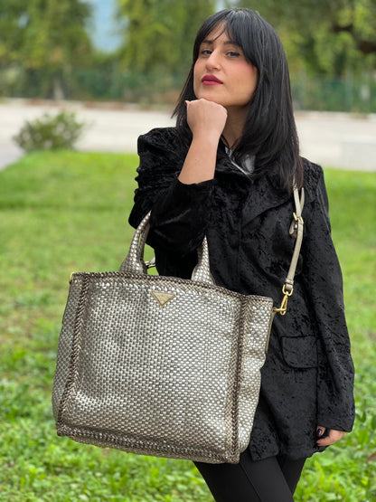 Satchel Madras Prada in pelle intrecciata