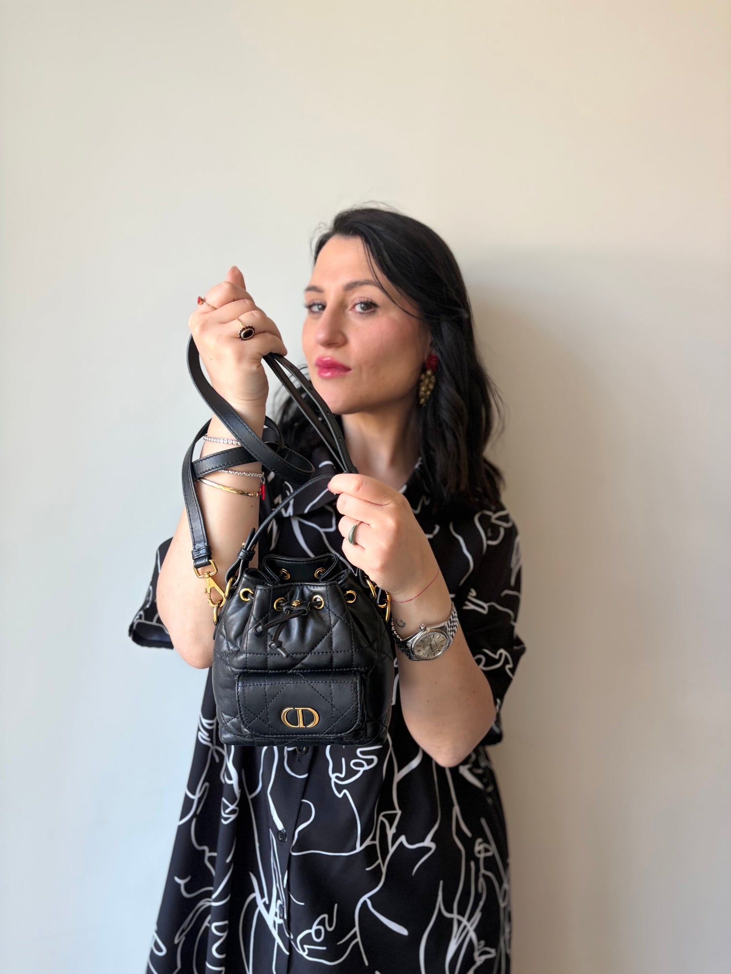 Secchiello Mini Dior Caro nero