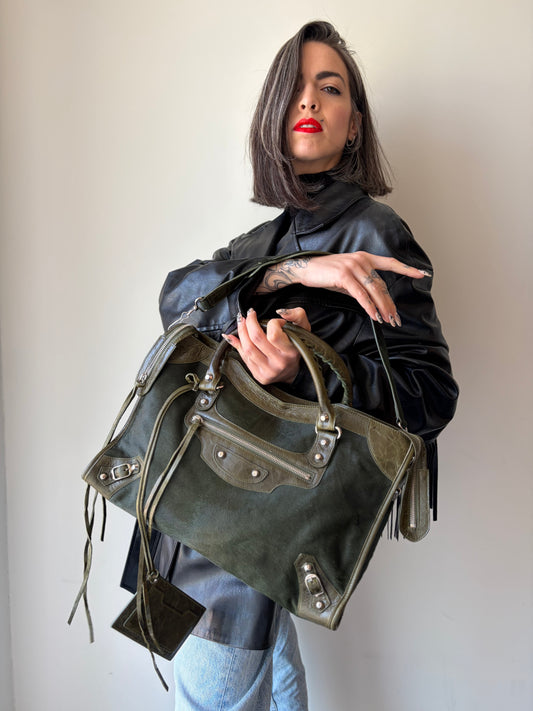 Borsa Balenciaga City Pony Hair Verde