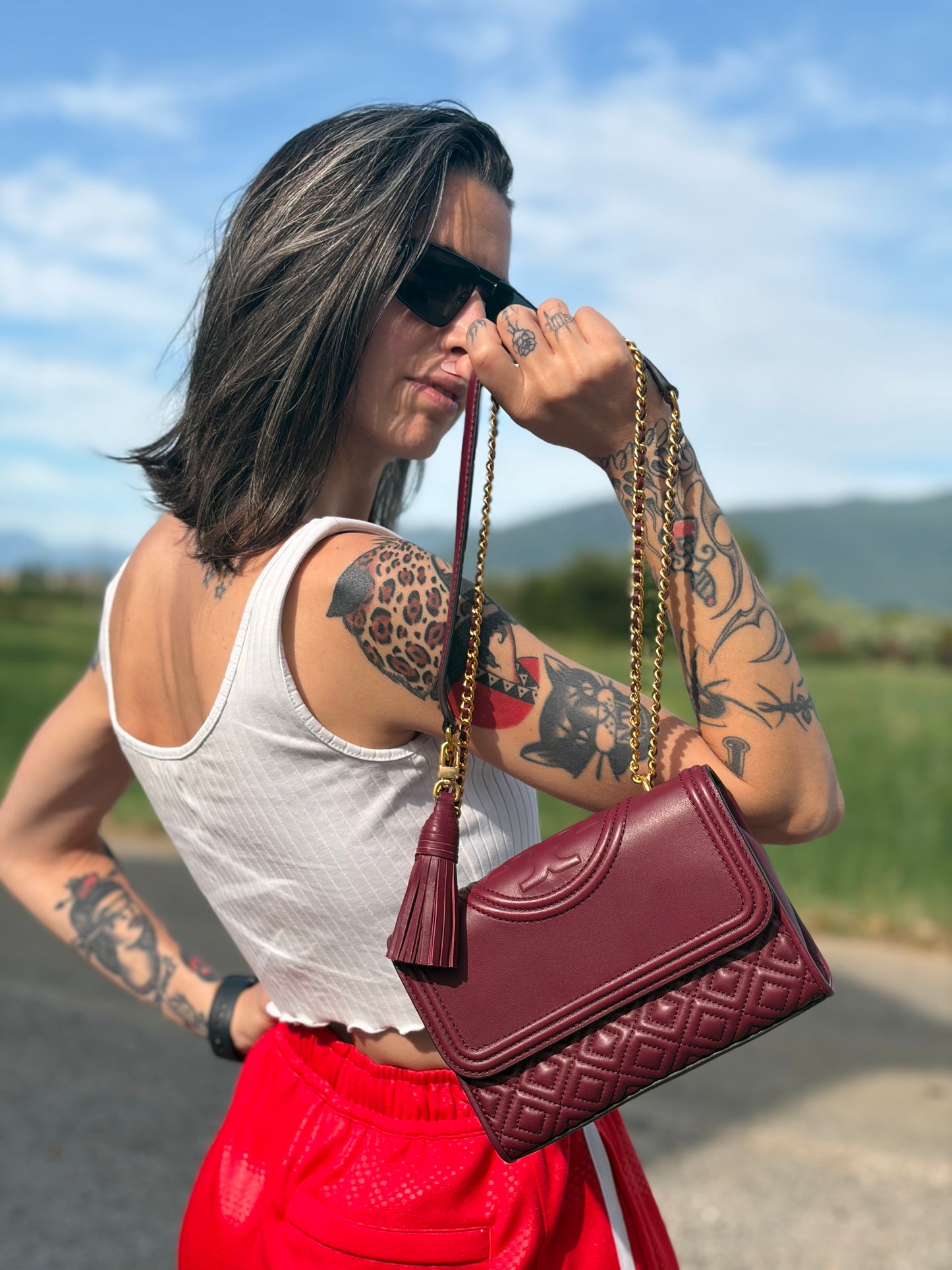 Tracolla Tory Burch bordeaux
