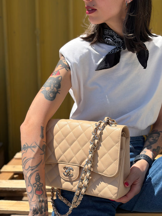 Borsa Chanel Timeless caviar beige