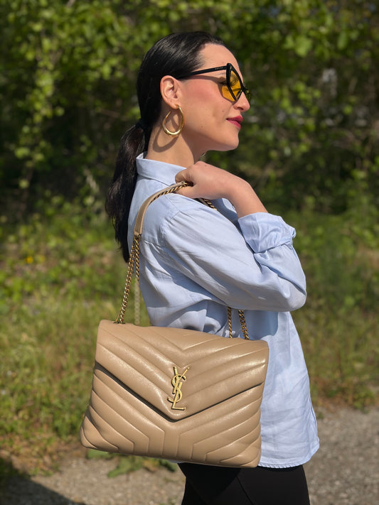 Borsa Loulou media Saint Laurent beige