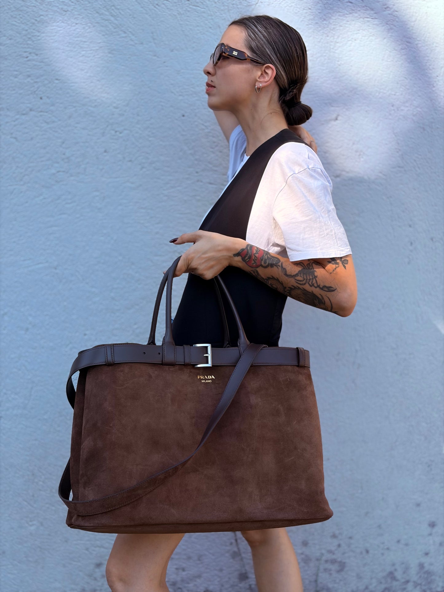 Tote Prada Buckle marrone