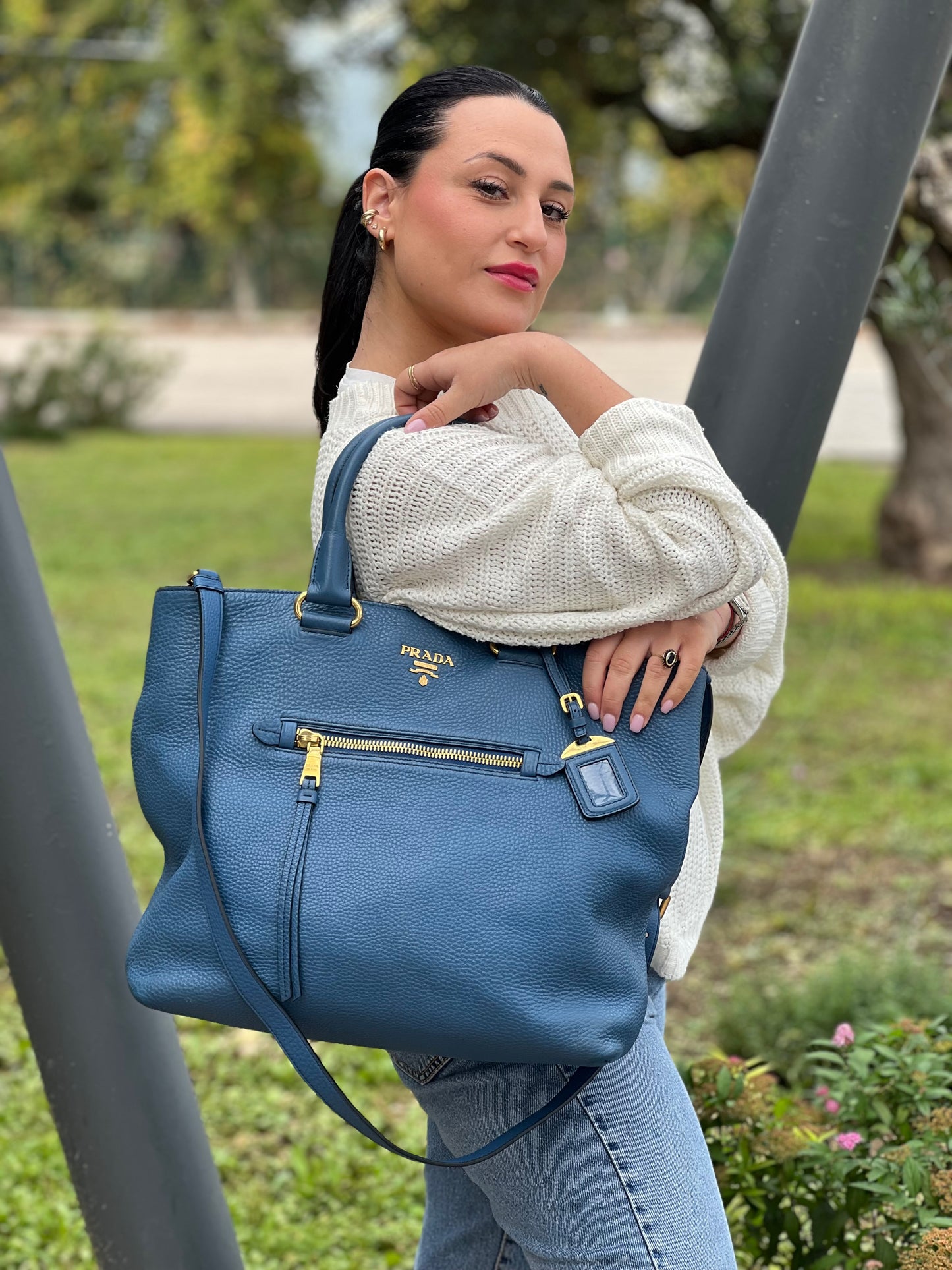 Tote Prada blu cobalto