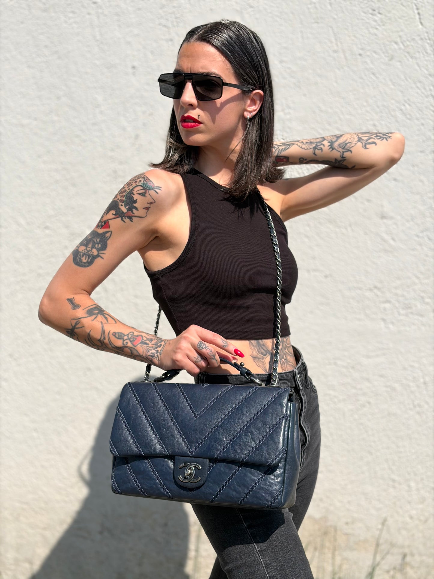 Stitched Chevron Chain Flap Chanel