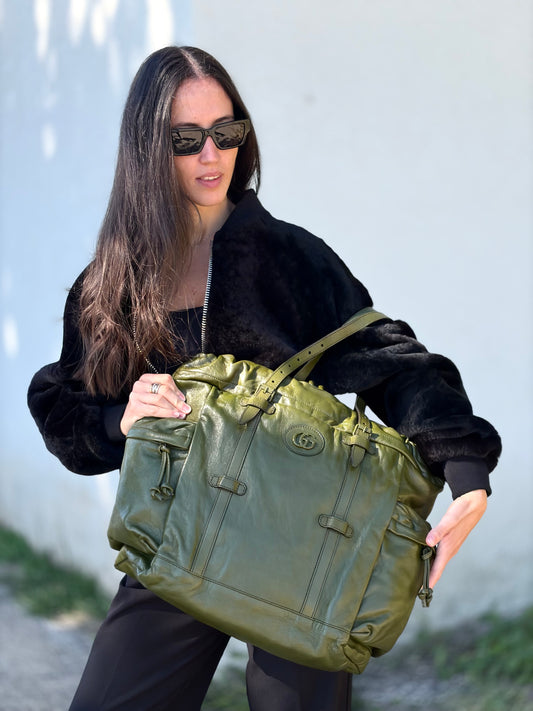 Gucci Monochrome Double G Drawstring Tote verde