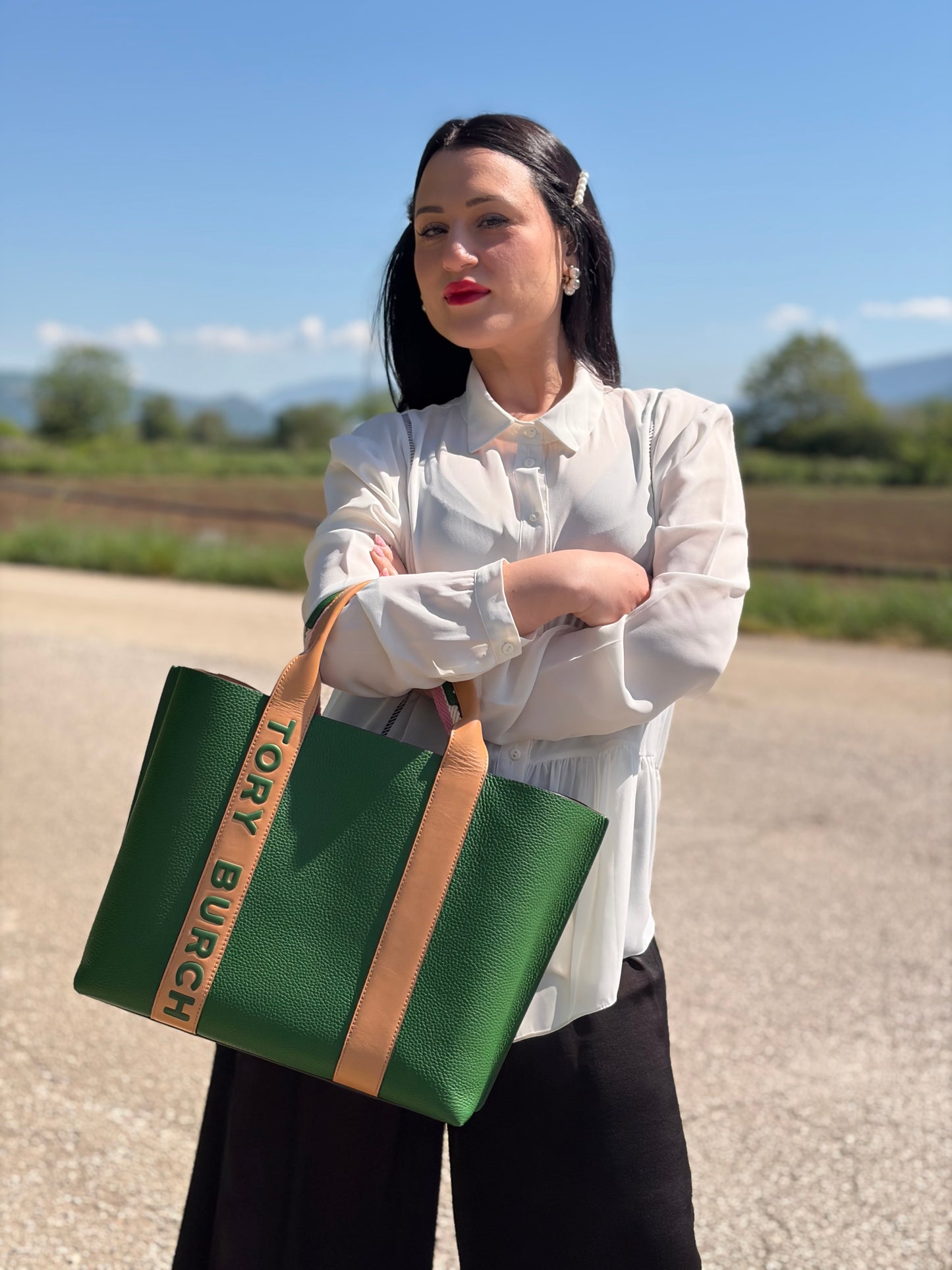 Borsa Tote Tory Burch verde