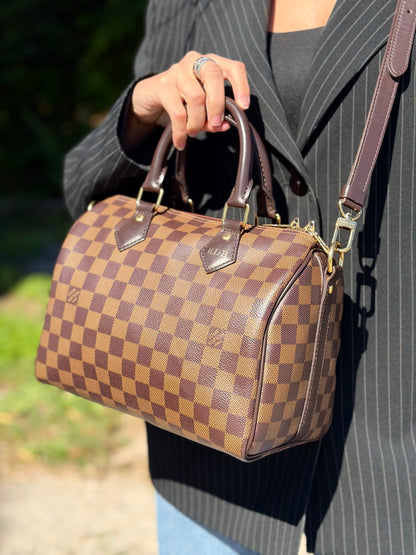Speedy 25 Bandoulière Damier Ébène Louis Vuitton personalizzato