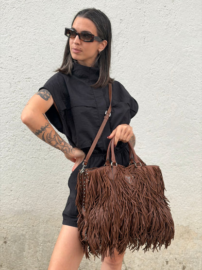Tote Prada Fringe marrone