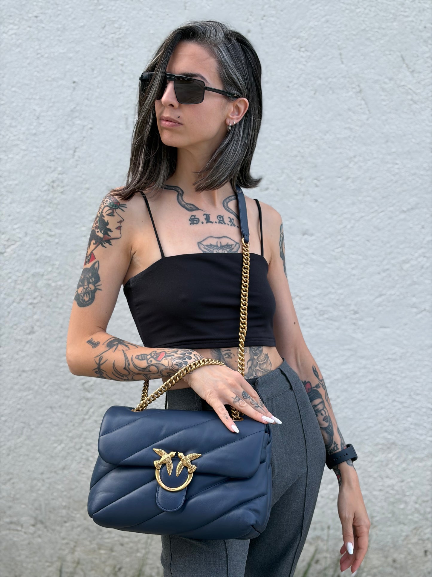 Borsa Pinko Love Puff media blu