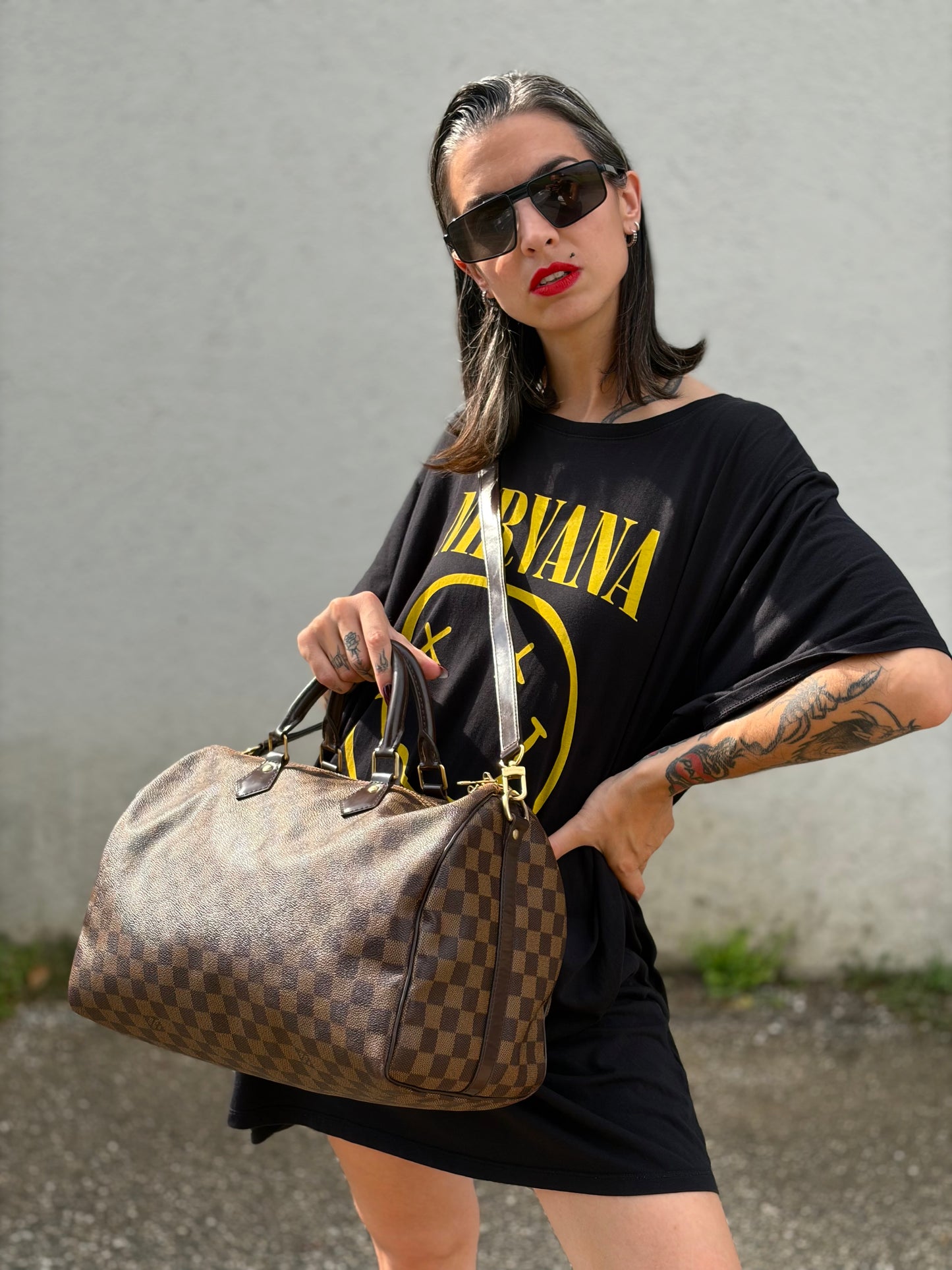 Speedy 35 Damier Ébène Bandoulière Louis Vuitton
