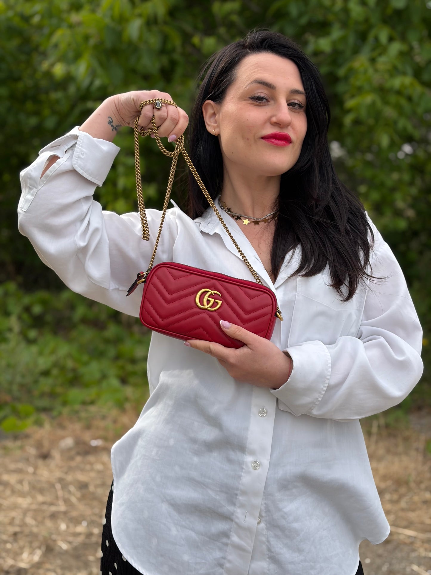 Borsa Mini chain Slim Gucci Marmont rossa