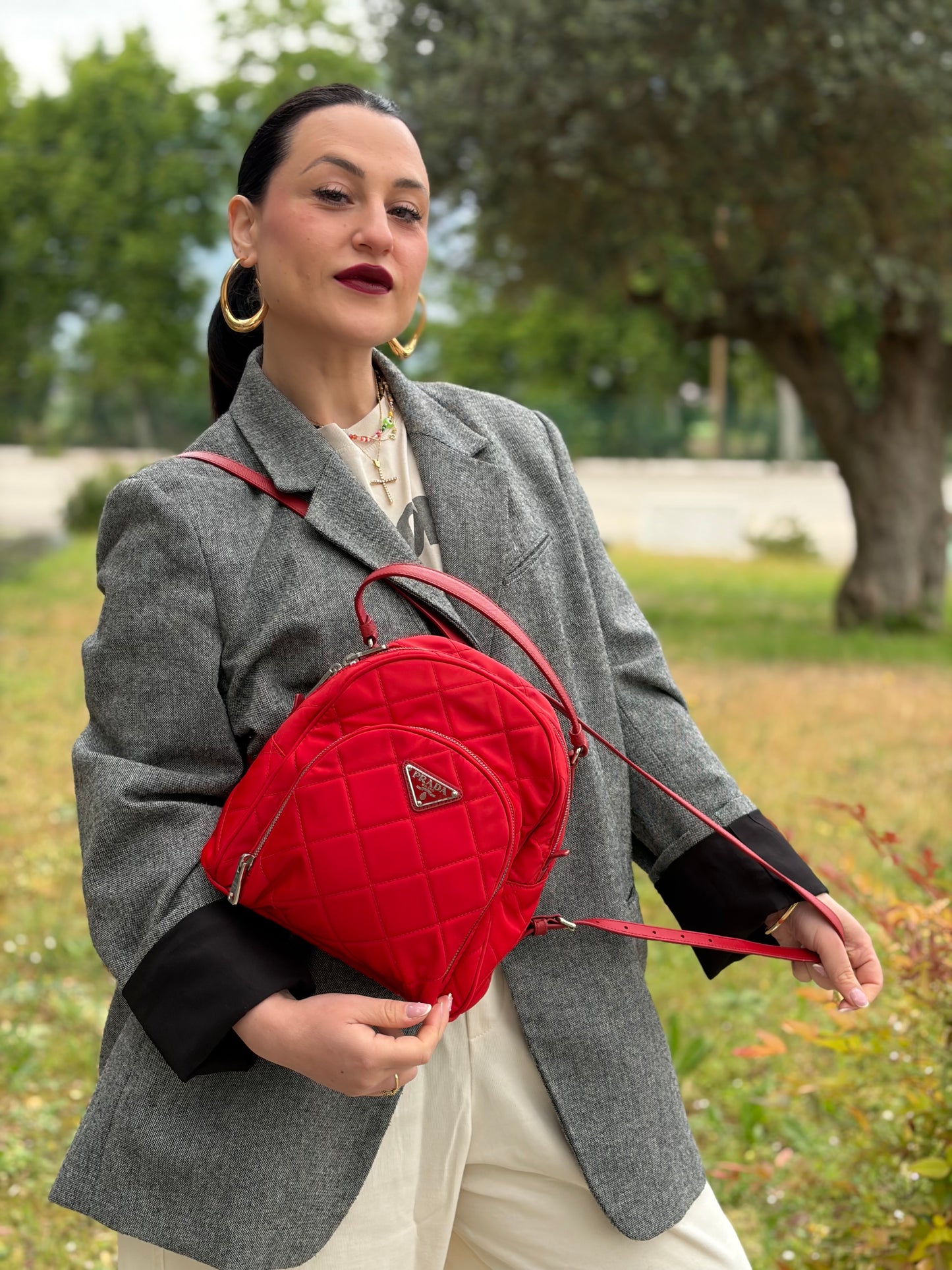 Zaino Prada trapuntato rosso