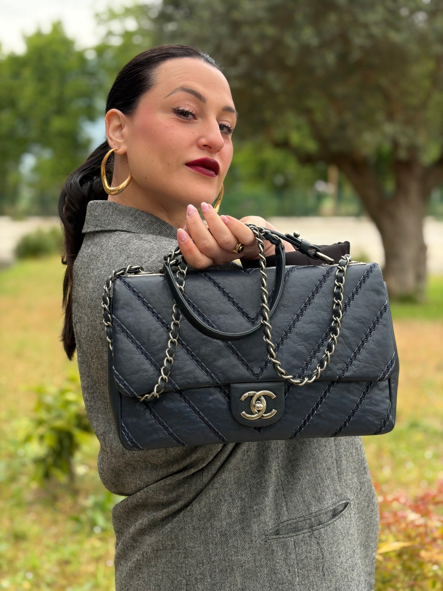 Stitched Chevron Chain Flap Chanel