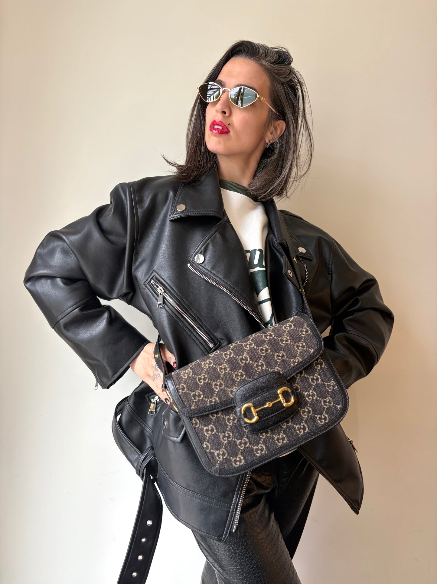 Borsa Gucci Horsebit 1955 black denim misura media