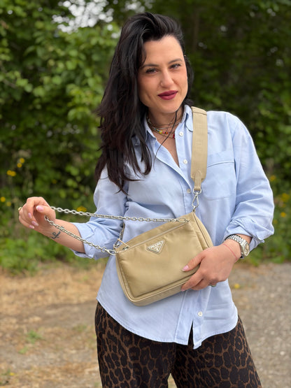 Tracolla Prada in re-nylon beige