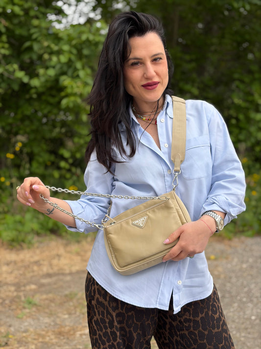 Tracolla Prada in re-nylon beige