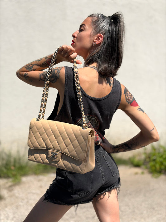 Borsa Chanel Timeless caviar beige