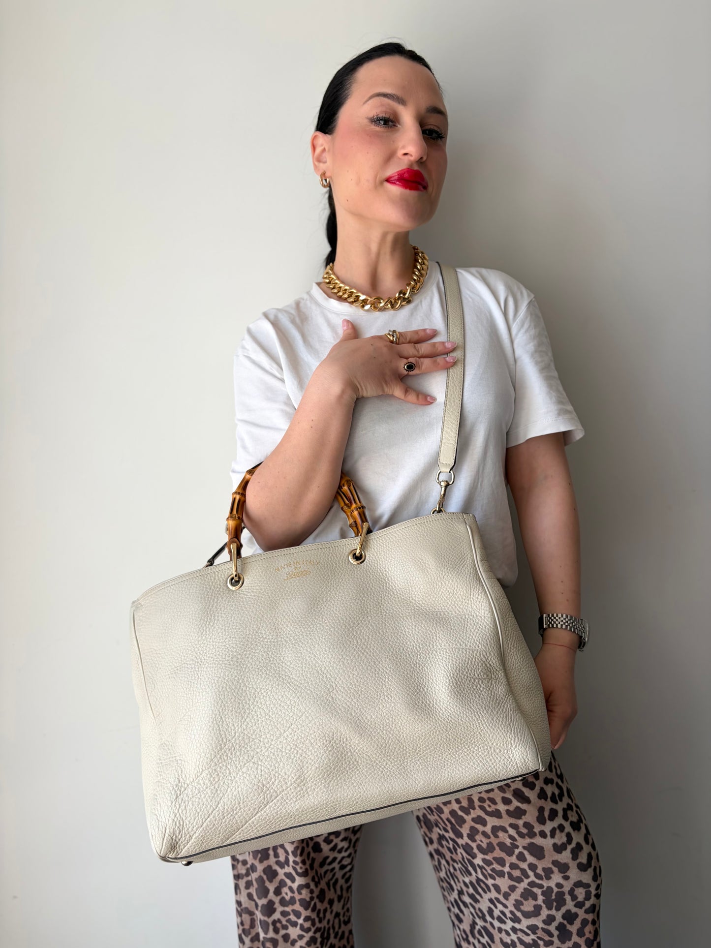 Satchel Gucci Bamboo bianca