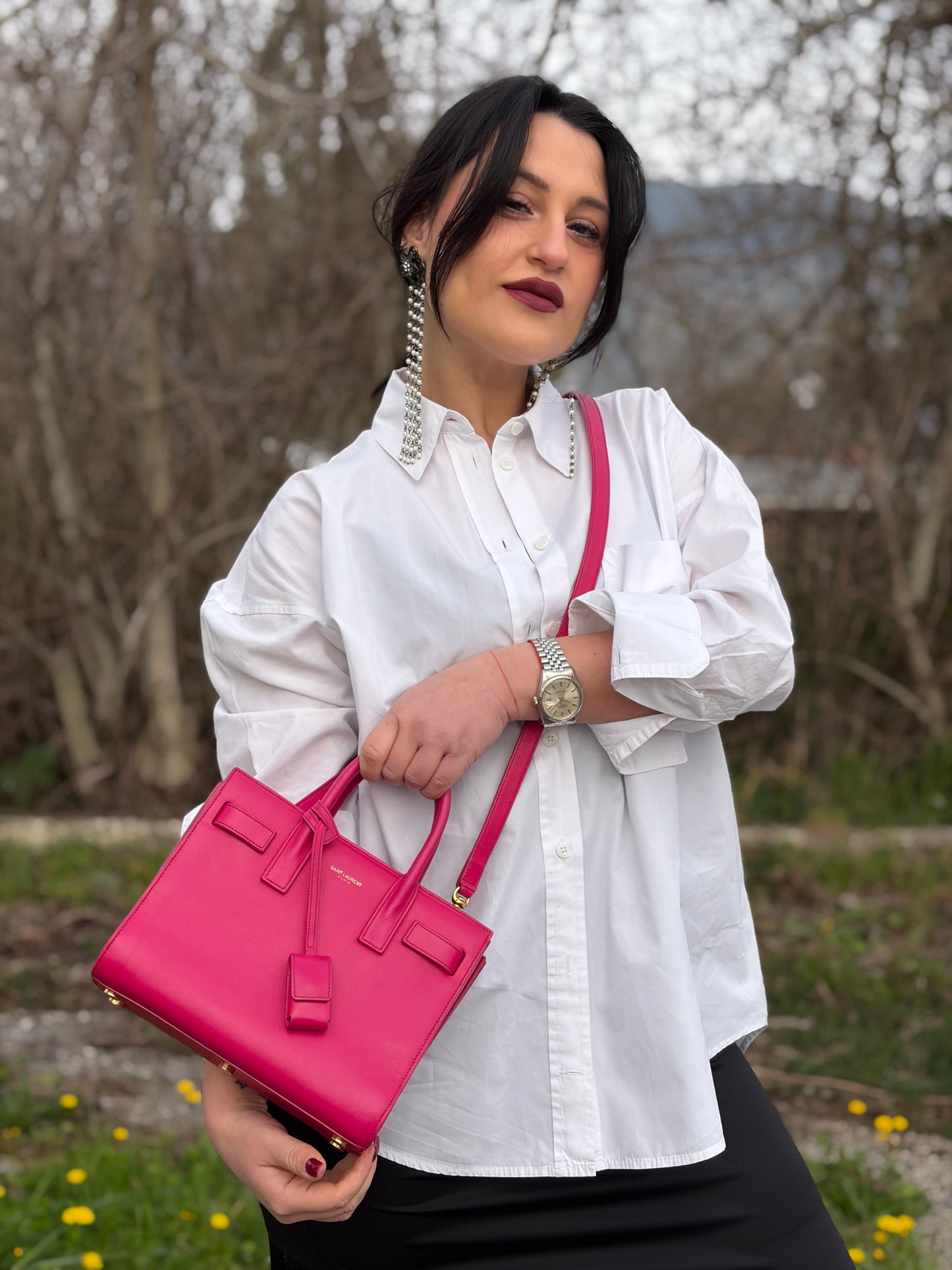 Borsa nano Sac de Jour Saint Laurent fucsia