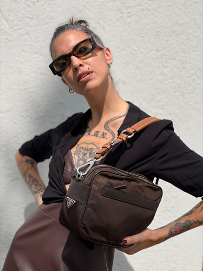 Borsa a spalla Prada marrone