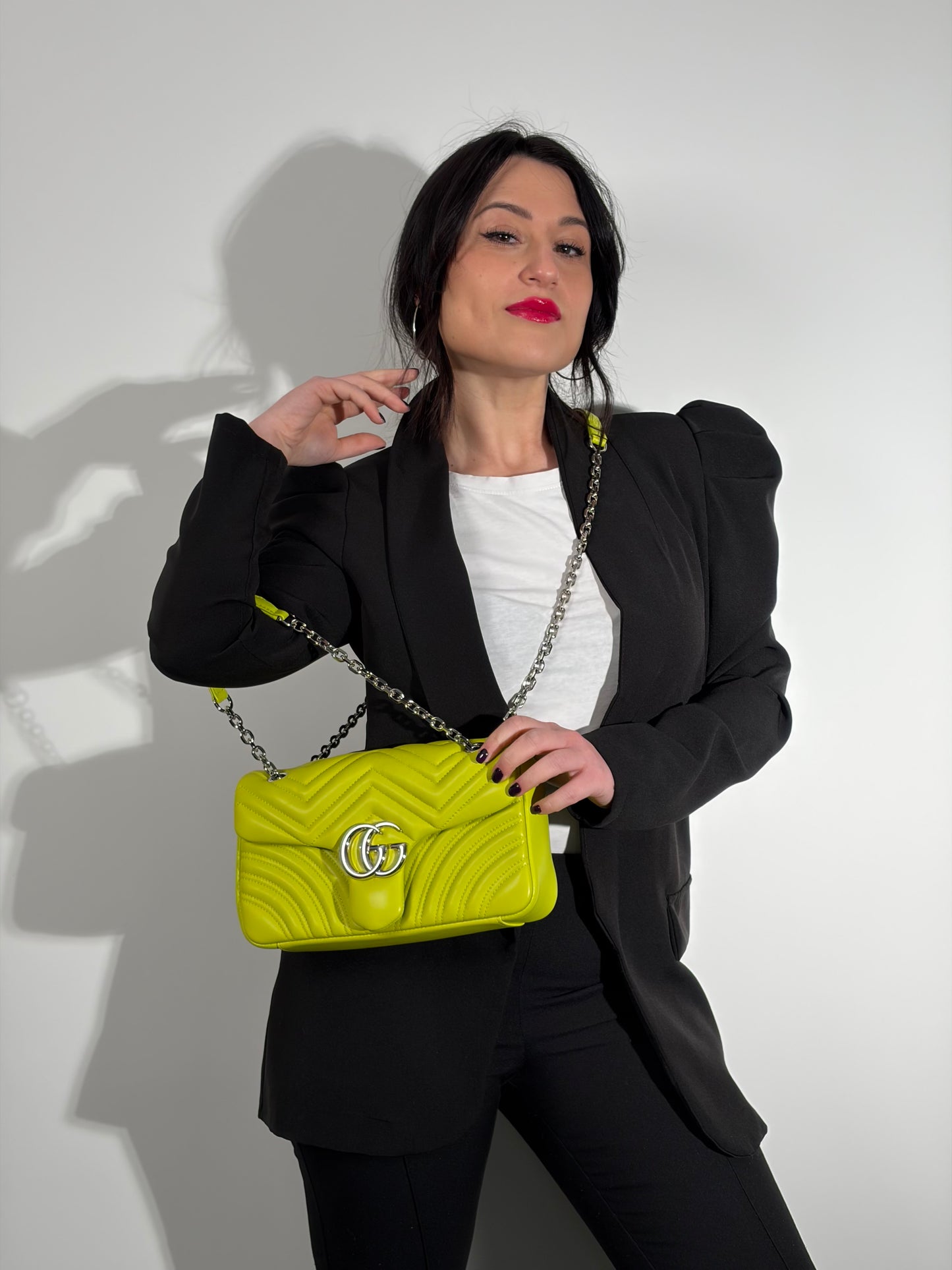 Borsa Gucci Marmont lime misura media