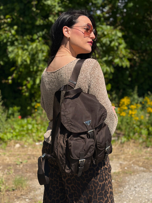 Zaino Prada nylon marrone