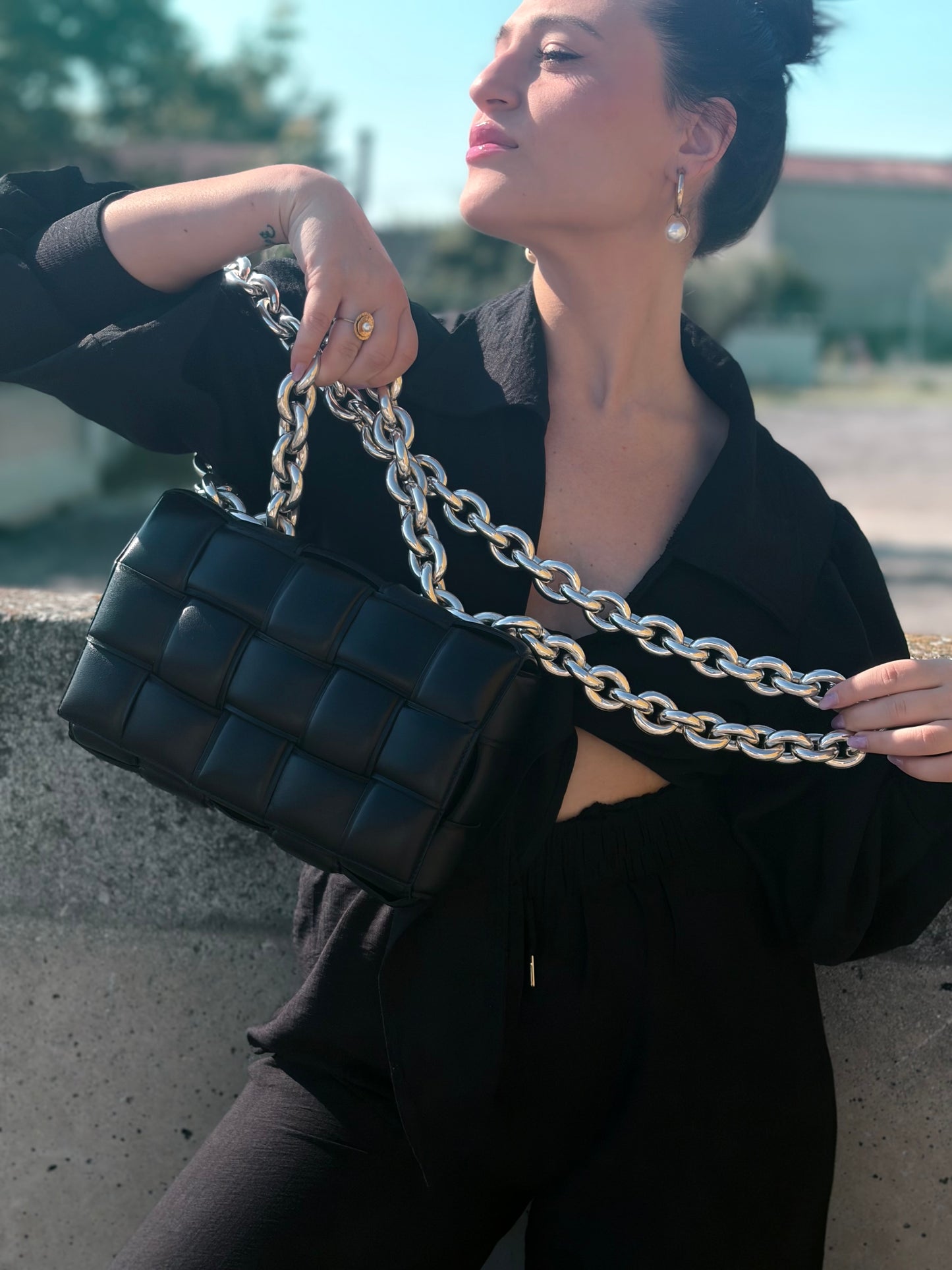 Borsa Chain Cassette Bottega Veneta nera