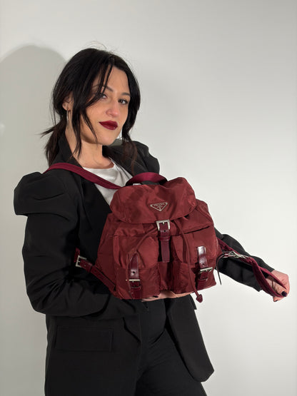 Zaino Prada nylon bordeaux