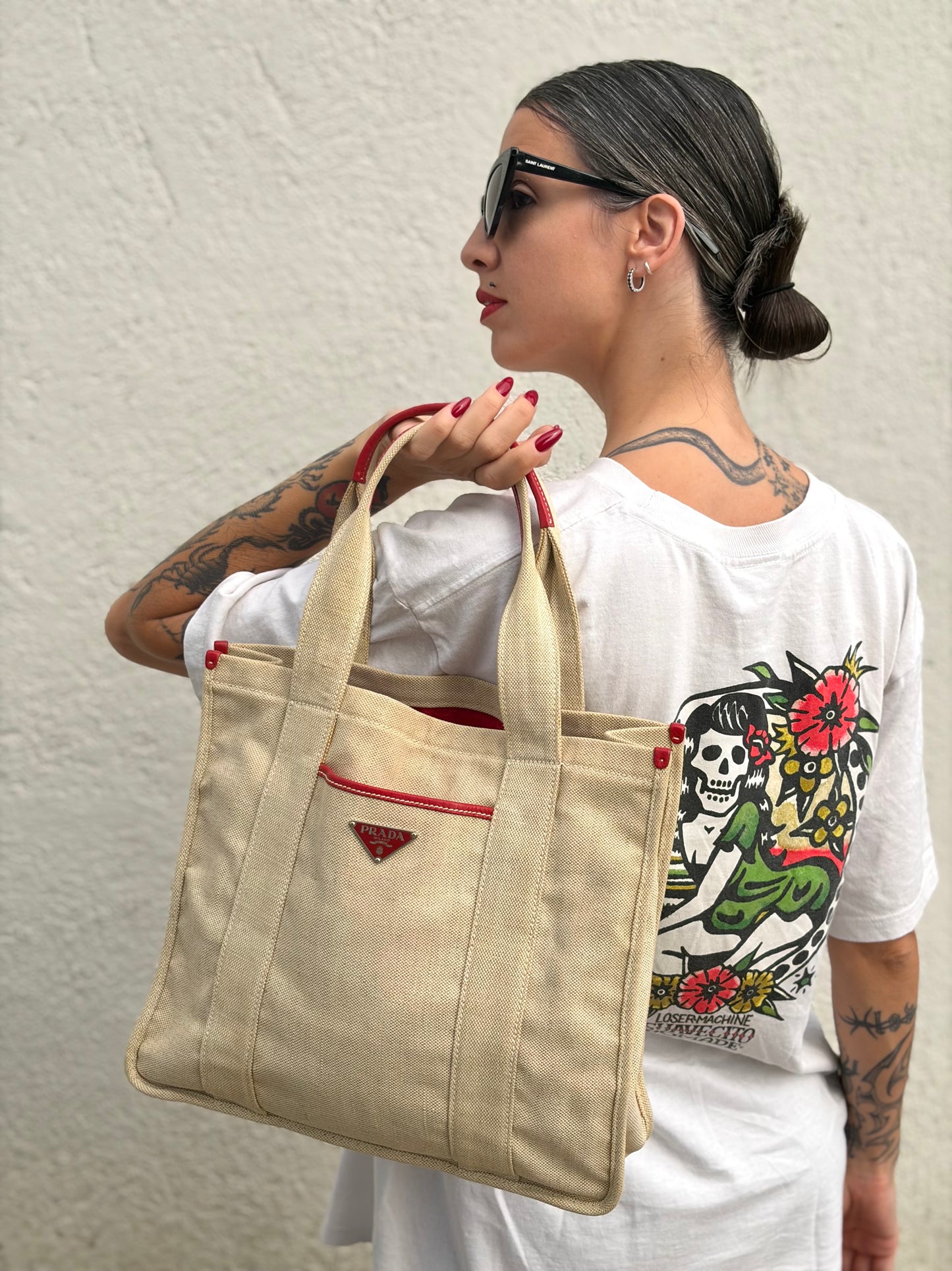Tote Prada canapa beige