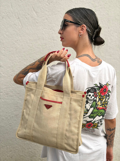 Tote Prada canapa beige
