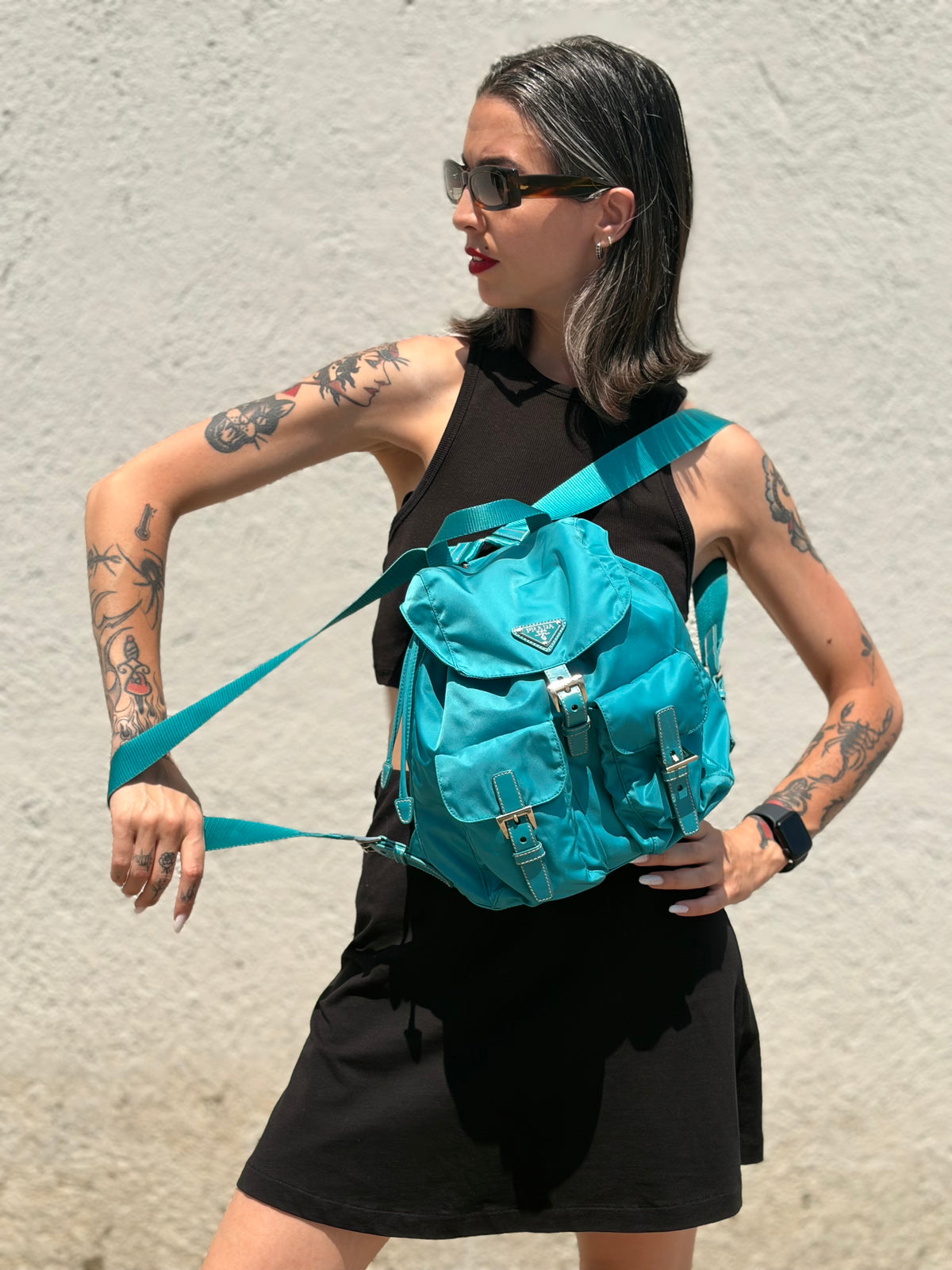 Zaino Prada nylon turchese