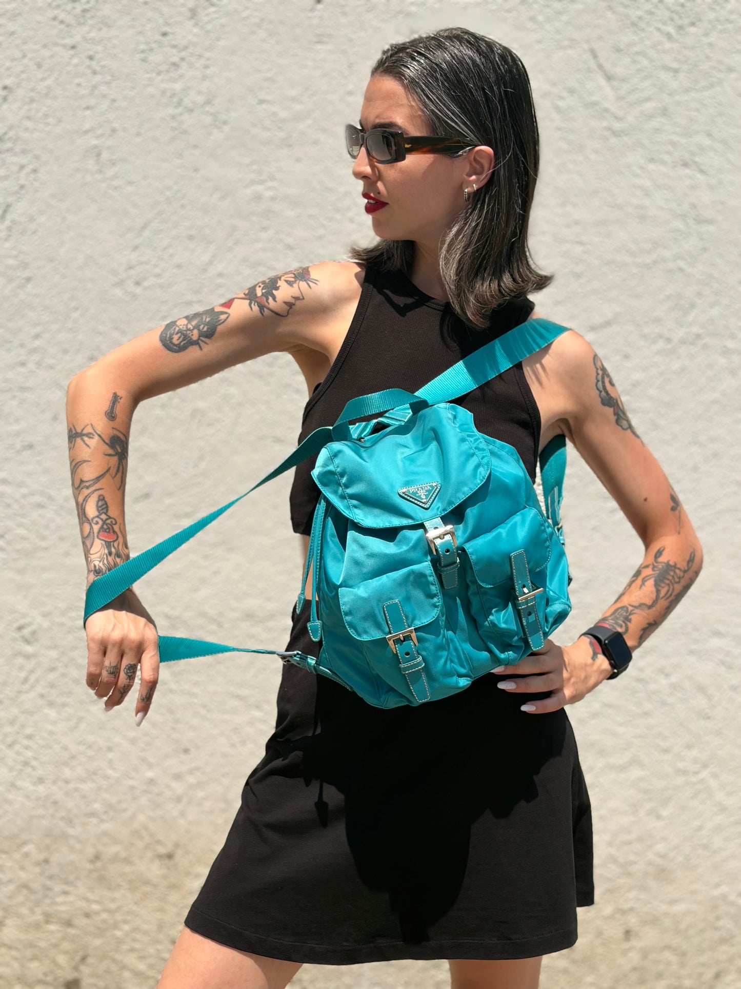 Zaino Prada nylon turchese