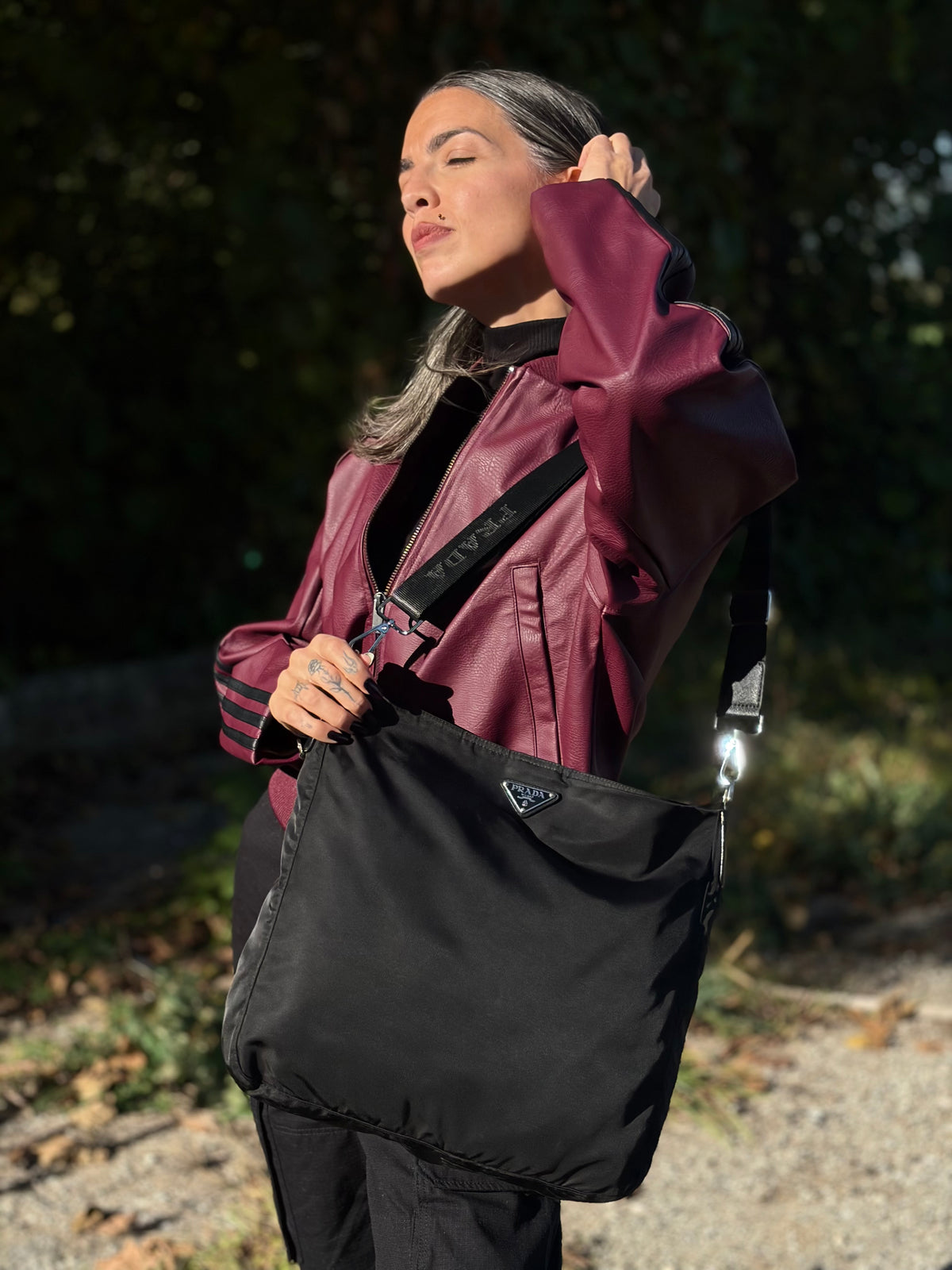 Borsa Prada nylon in pelle nero