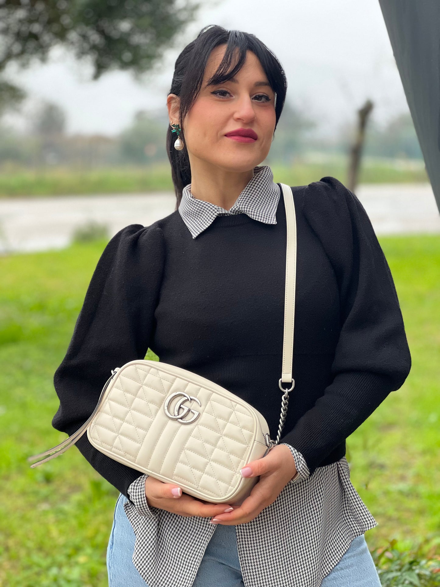 Camera Bag Gucci GG Marmont bianca