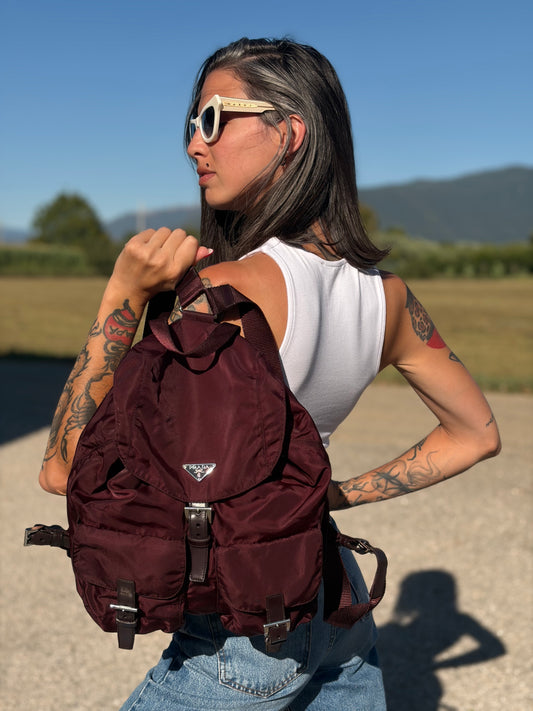 Zaino Prada nylon vinaccia