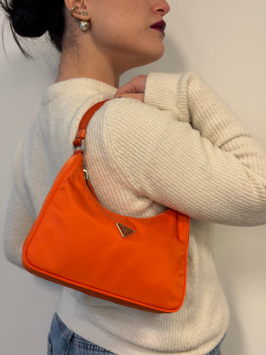 Borsa a spalla Prada nylon arancione