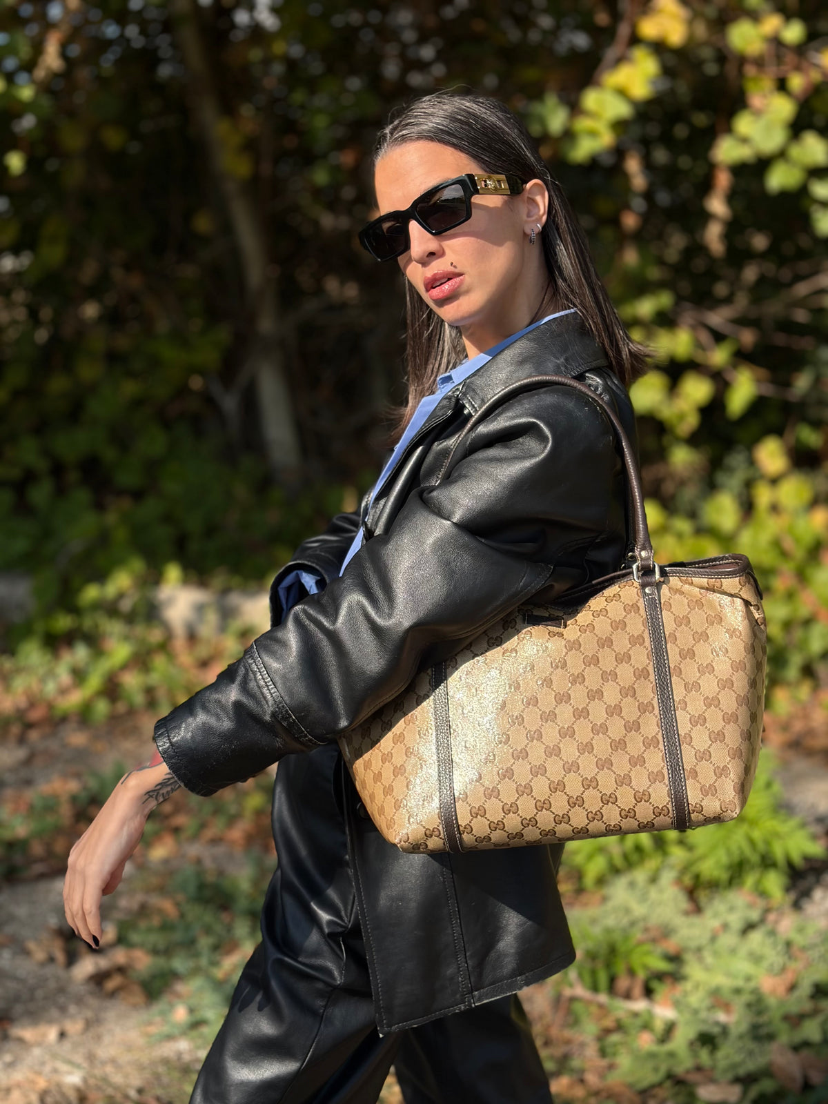 Shopper Gucci Crystal in canvas beige