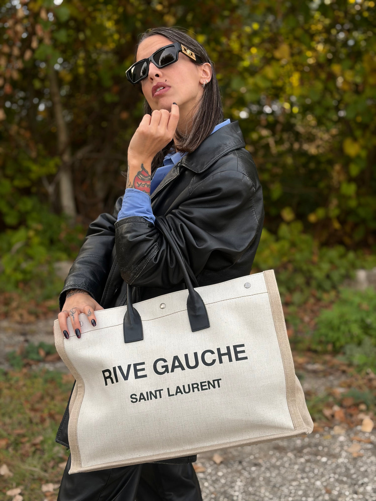 Tote Rive Gauche Saint Laurent in tessuto beige