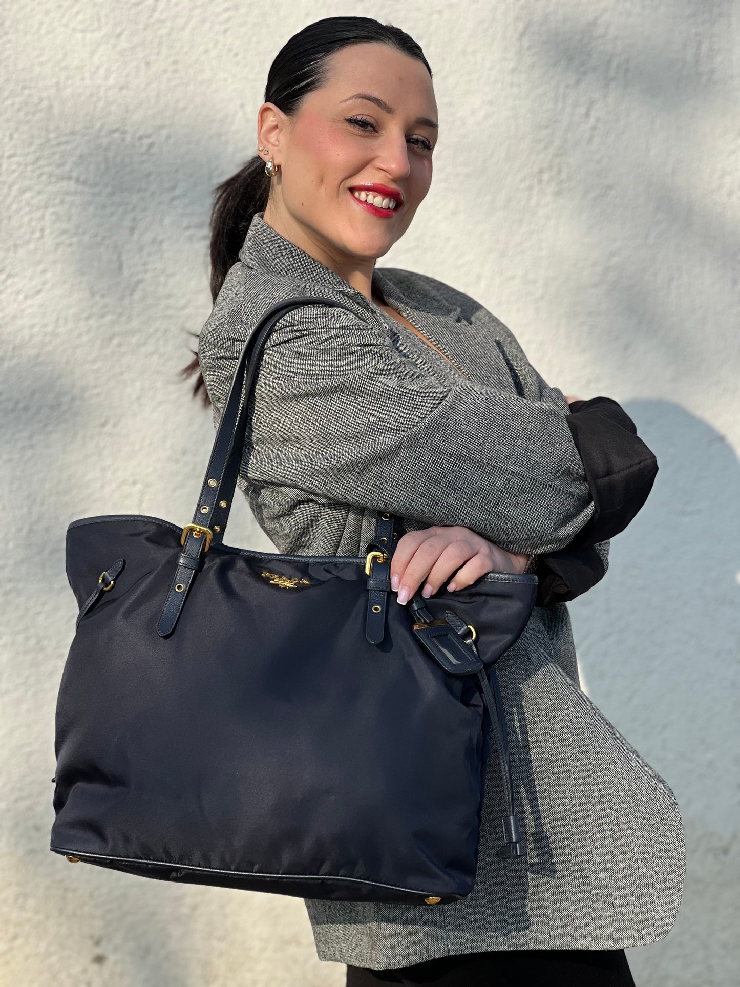 Tote Prada nylon blu