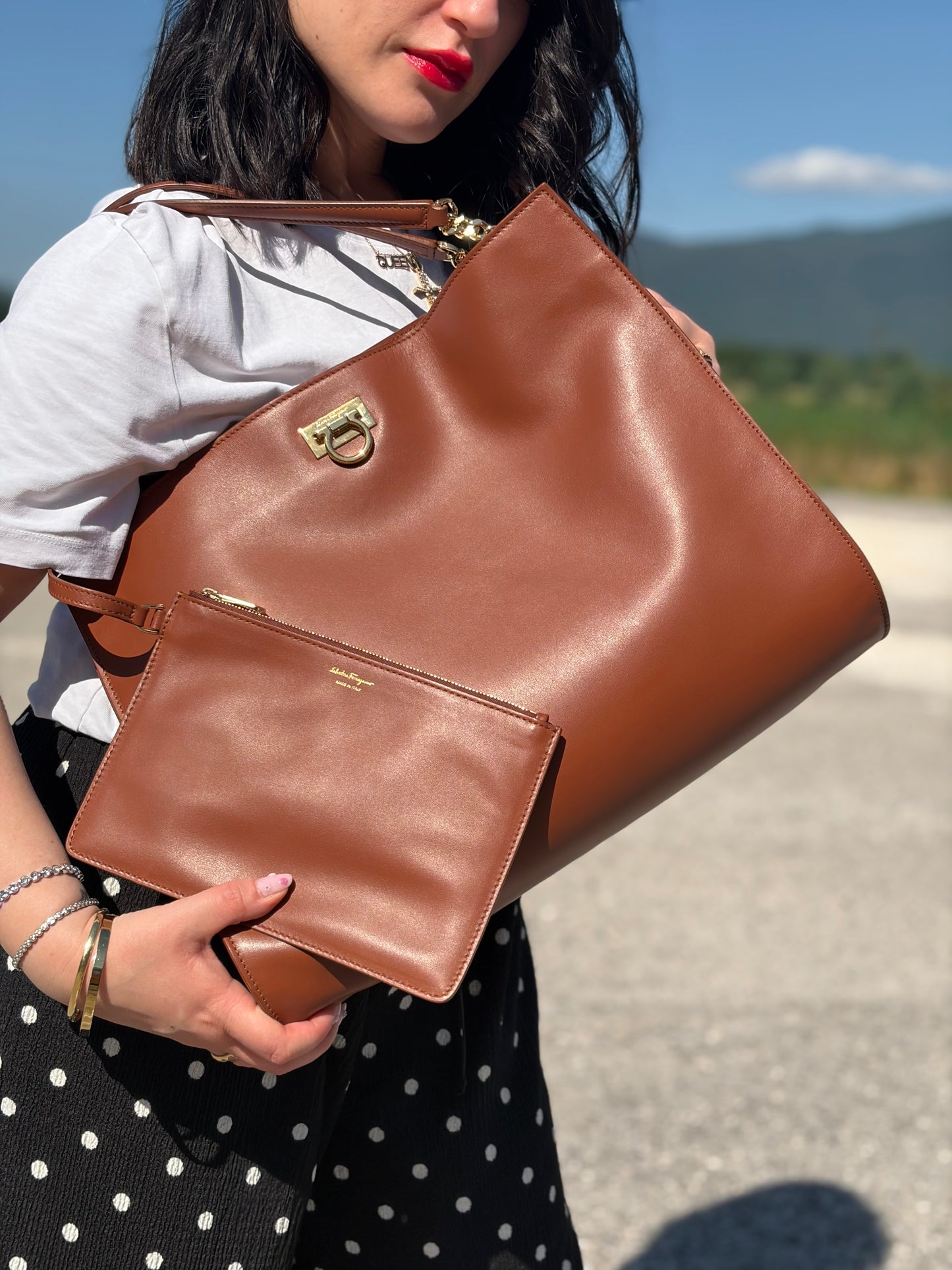 Tote Trifolio Salvatore Ferragamo cognac