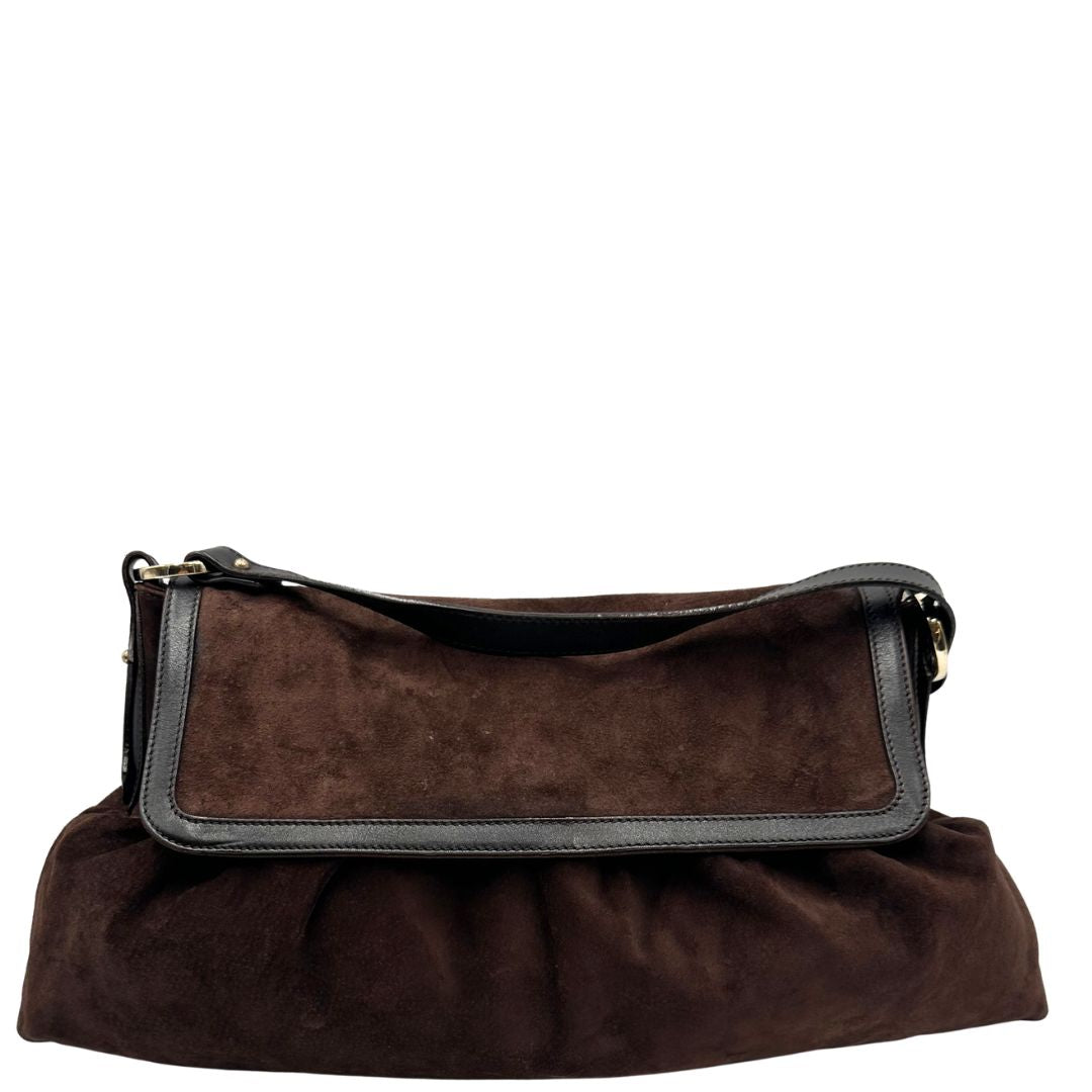 Borsa Fendi in pelle scamosciata marrone e finiture in pelle liscia, di lusso, originale, ottime condizioni.