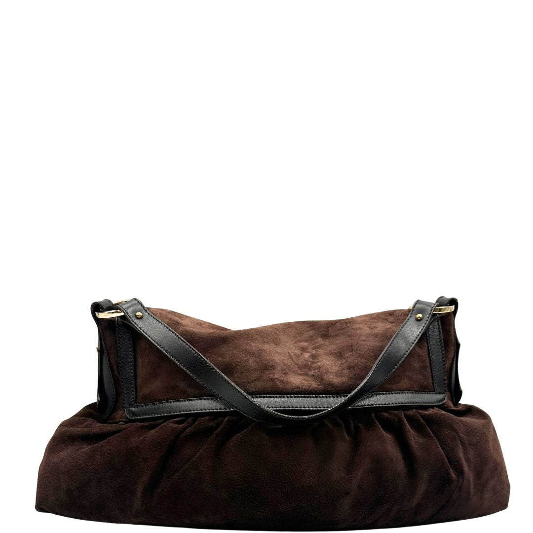 Borsa Fendi in pelle scamosciata marrone e finiture in pelle liscia, di lusso, originale, ottime condizioni.