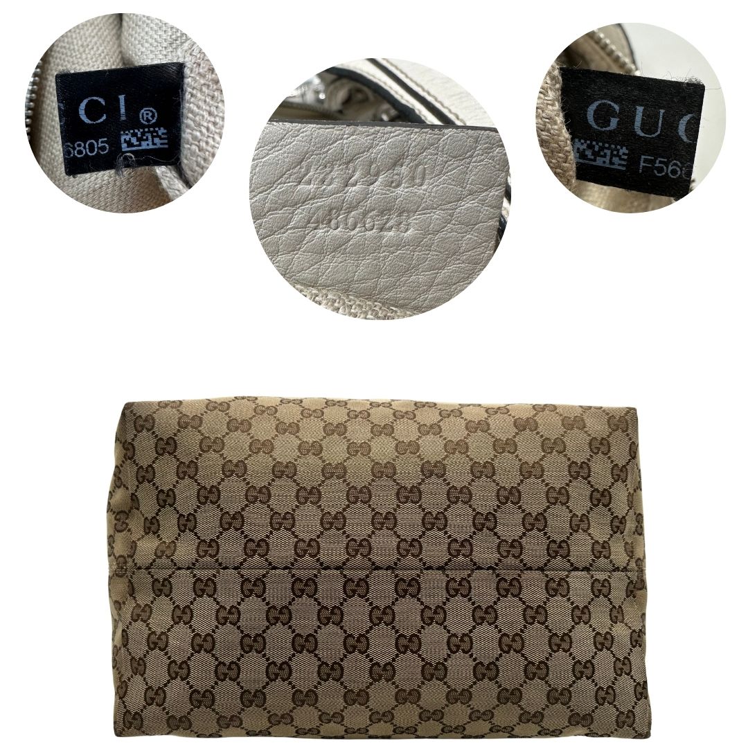 base Borsa Gucci in tessuto GG e finiture in pelle bianche, di lusso, originale, usata.