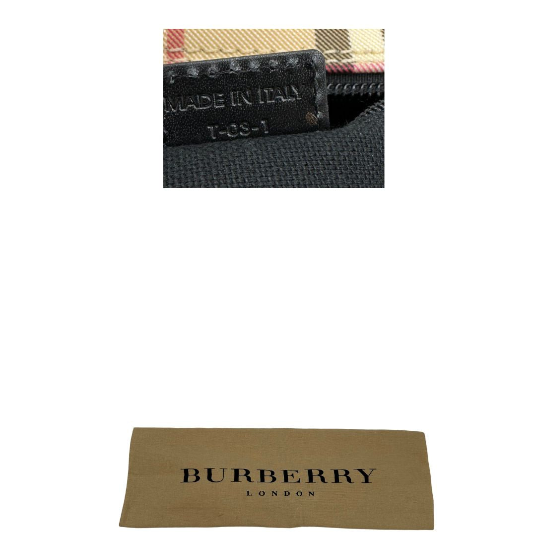 Borsa Burberry in canvas beige tartan con finiture in pelle nere, di lusso, originale, ottime condizioni, usata.