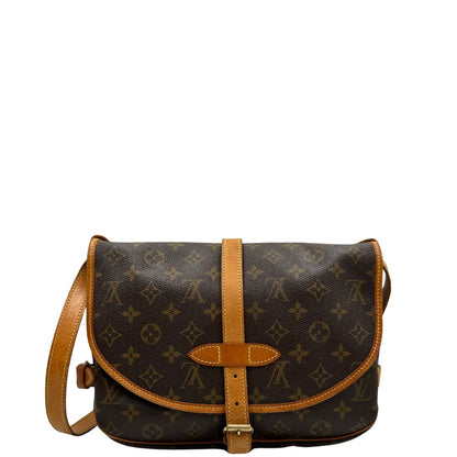 lato  Borsa Saumur LV monogram nella misura 30 realizzata in canvas monogram e finiture in vacchetta naturale, di lusso, originale, ottime condizioni, usata.