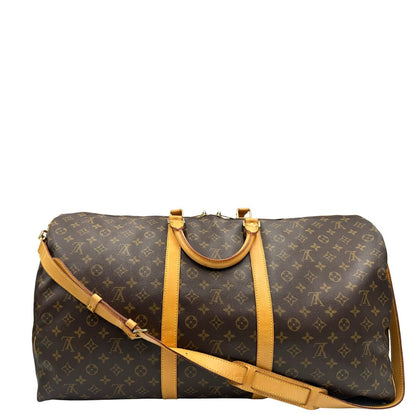 retro  Borsone Louis Vuitton Keepall nella misura 60 in canvas marrone monogram e finiture in vacchetta naturale, di lusso, originale, ottime condizioni, usato. 