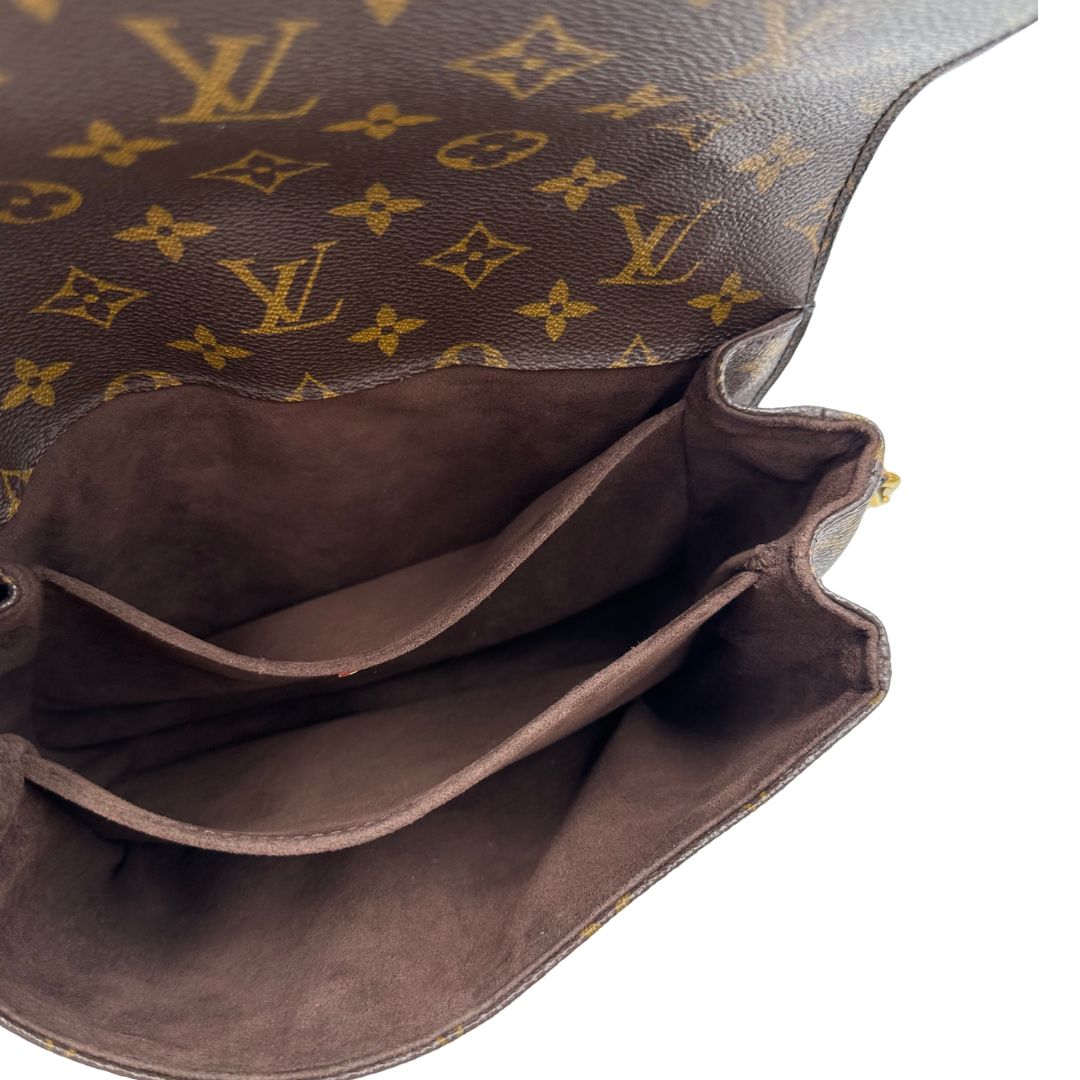 Borsa LV in canvas monogrammato marrone e hardware dorato, indossabile a tracolla o a mano, di lusso, originale, ottime condizioni, usata