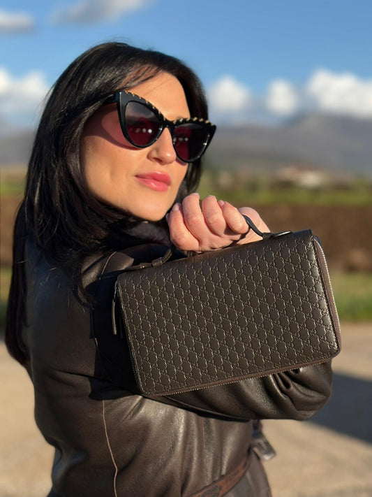 Pochette Portadocumenti Gucci Microguccissima marrone